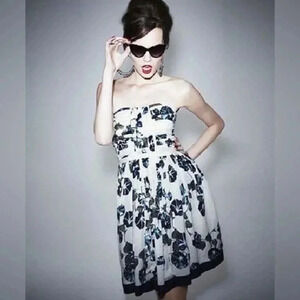 Alberta Ferretti Womens Dress A-line Strapless Watercolor Floral Ruched Size 0